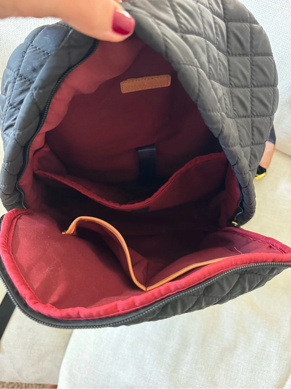 Adrienne Vittadini Black Quilted Backpack with Tan Accents